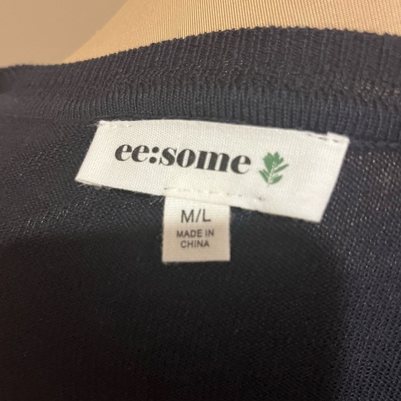 eesome light weight tencil/cotton Navy/white stripe sweater pink cuffs, size M - Picture 3 of 4